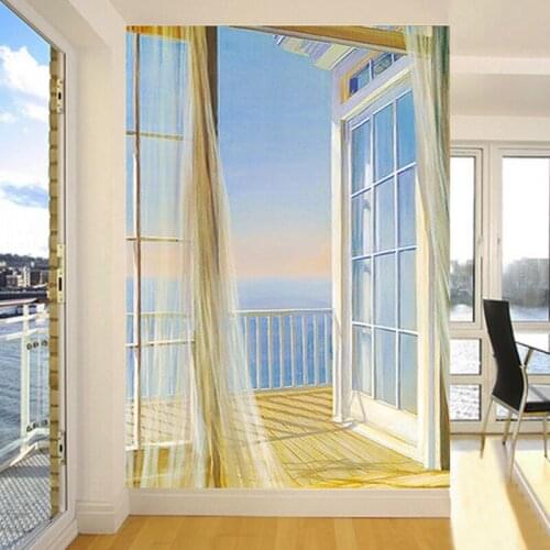Custom Wall Cloth 3D Stereo Balcony Landscape Space Photo Wallpaper For Wall Roll Living Room Entrance Backdrop Wall Decor Mural