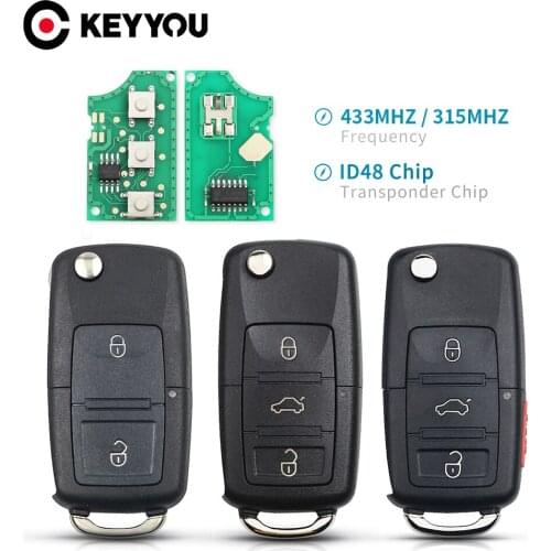KEYYOU 3 Buttons Filp Remote Key for VW SKODA Seat Roomster Fabia 1J0 959 753 AH Car Keys Remote Control 434MHz With ID48 Chip