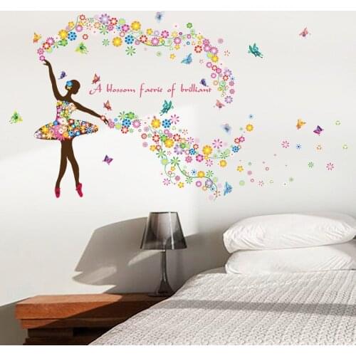 Romantic flower fairy wall stickers DIY butterflies Mural for nursery children room Baby bedroom decoration children gift