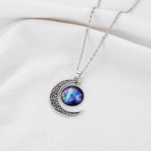 Romance Gentle Metal Moon Pendant Galaxy Luminous Necklace Glass Universe romantic Necklace Clavicle Chain Valentines Day Gift