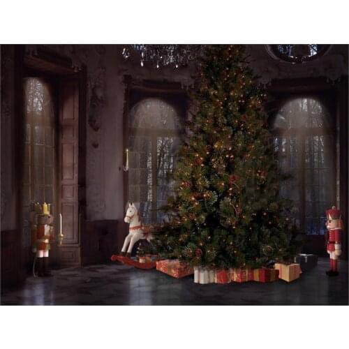 Christmas Backdrop Tree Noel Party Photography Backdrop Hobbyhorse Warm Home Rustic House Rural Background Photo Studio Props