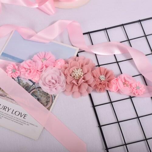 Pink Maternity Sash Women Flower Sash Pregnancy Belly Belt Photo Props Gift Baby Shower Party Sash
