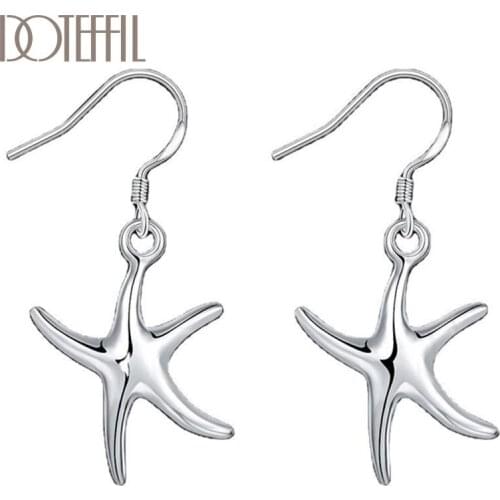 DOTEFFIL 925 Sterling Silver Starfish Earrings Charm Women Jewelry Fashion Wedding Engagement Party Gift