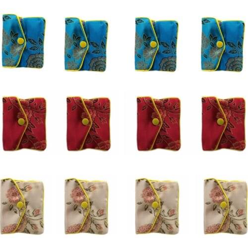 12pcs Jewelry Silk Purse Pouch Small Jewellery Gift Bag Chinese Brocade Embroidered Coin Organizers Pocket