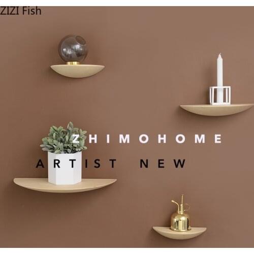 Modern Semicircular Solid Wood Wall Shelf Living Room Bedroom Wall Decoration Hanging Pendant Crafts Home Decoration Accessories