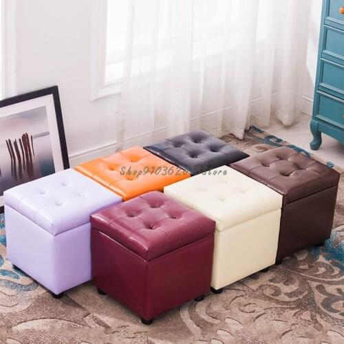 Household Sofa Stool Solid Wood Small Square Stool Multi Function Storage Stool Adult Storage Stool Leather Stool Square Shoe