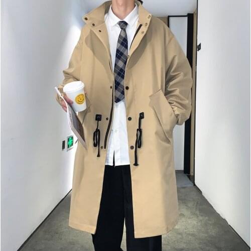 Trench Men Fashion Turn Down Collar Solid Trench coat Autumn Winter Single-breasted Fake 2021 Windbreaker Casual Overcoat Men