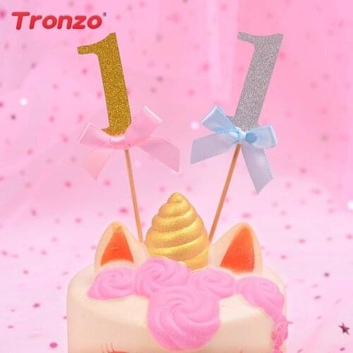 Tronzo 10pcs Glitter Paper 1 Cupcake Topper Baby Girl Boy 1st Decoration Happy Birthday One Cake Topper Cake Decorating Supplies