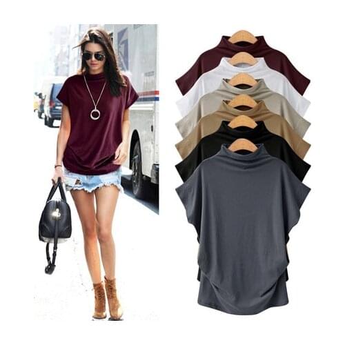 Casual Summer Plus Size T Shirt Short Batwing Sleeve Loose Tops Black Gray Turtleneck Tee Shirt 2019 T-Shirts Femme Tees Tops