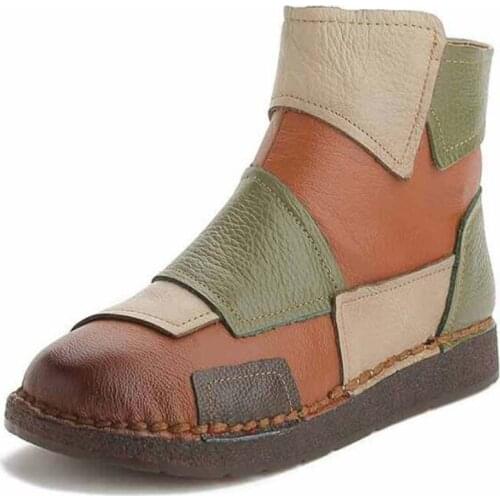 New women boots spring autumn retro soft bottom Martin boots are not tired feet casual shoes stitching leather handmade shoes