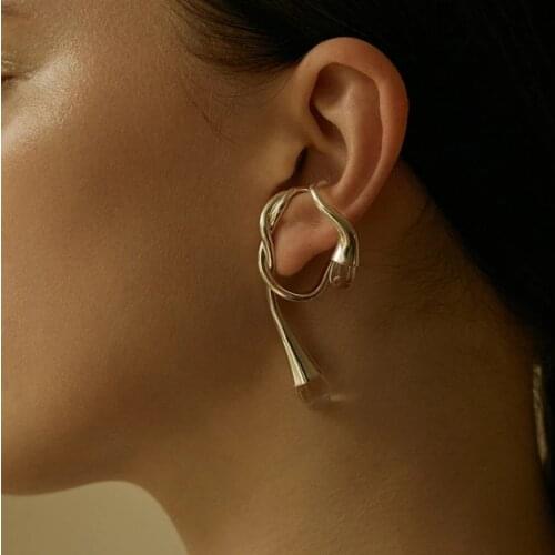 U-Magical Statement Rattan Twisted Faux Pearl Dangle Earrings for Women Gold Metallic Irregular Geometric Clip Earrings Jewelry