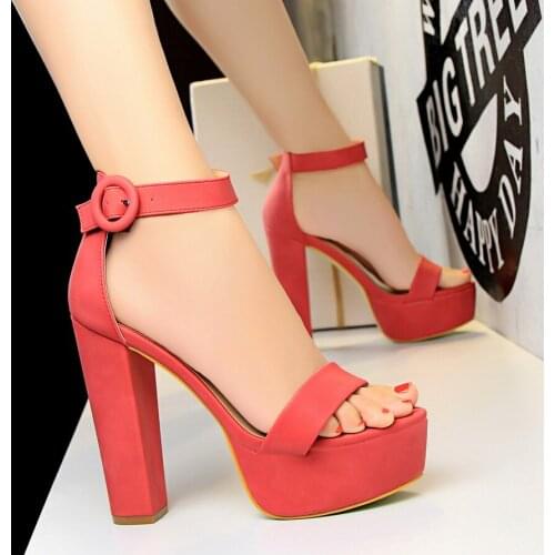Women 13cm High Heels Suede Platform Sandals Female Chunky Summer Shoes Lady Nude Sexy khaki Red Pumps Party Sandals TH-23