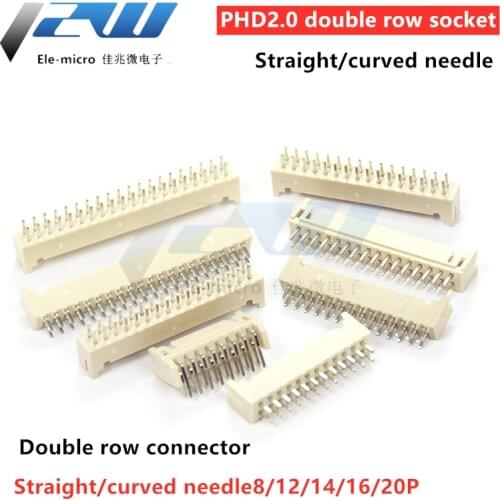 5 pcs / lot PHD2.0 double row socket 8/12/14/16/20P connector pitch 2mm double row needle straight needle curved needle