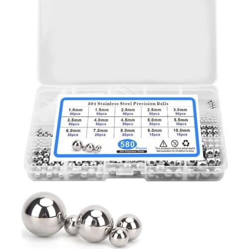 580Pcs/Box 304 Stainles Steel Bearing Balls Combination Set Of 15 Specifications Polished And Fine-ground Solid Steel Balls