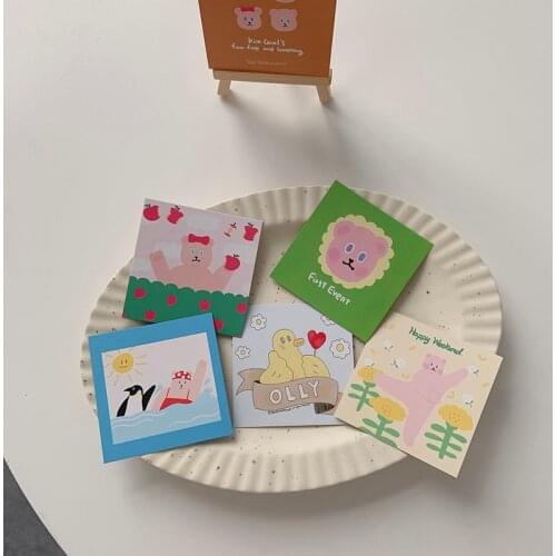 SIXONE 9 sheets Cartoon Bear Duck Penguin Decorative Card Two sided Background Pictures Kawaii Metope Sticker Photograph Prop