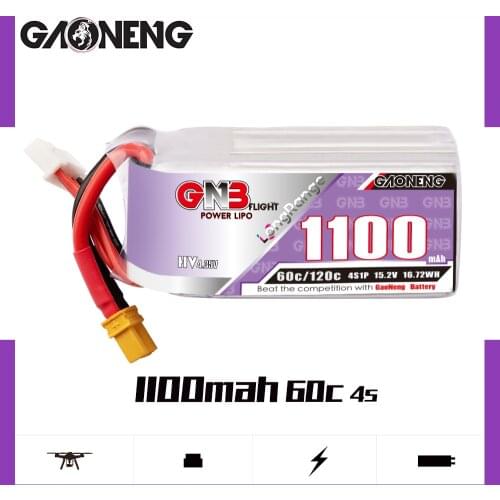 GNB Long Range 1100mAh 4S 15.2V 60C/120C LiHV Lipo Battery with XT30 Plug for FPV Racing Drone RC Quadcopter Helicopter Parts