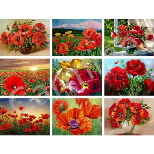 Diamond Painting Poppy Flower 5D DIY Cross Stitch Kit Embroidery Rhinestone Picture Full Round&square Drill Home Decoration Gift