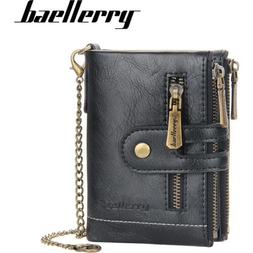 Baellerry 2021 New Men Wallet Luxury Designer Purses Short Zipper Coin Purse Card Holder Chain Portomonee Male Tri-fold Wallets