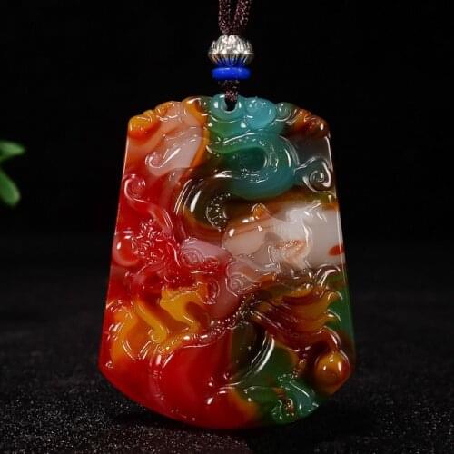 Free shipping 2019 new Natural colorful lucky dragon jade pendant Praying for safety stone necklace for men or women