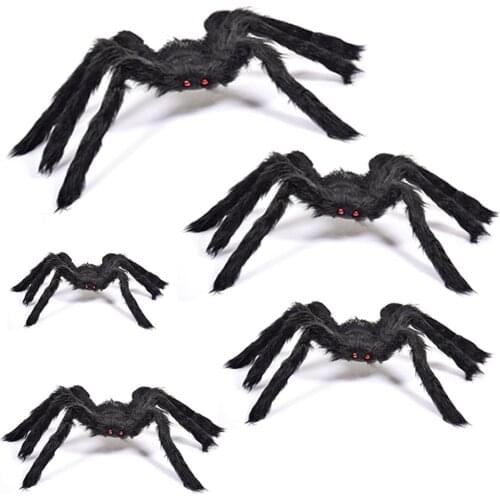 30-150cm Black Big Halloween Plush Spiders Kids Children Toy Realistic Scary Hairy Spiders Spider Web For Party Halloween Decora