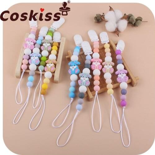 Coskiss New Safe Silicone Personalised Name Baby Pacifier Clips Silicone Rabbit Animal Pacifier Chain Holder Baby Gift BPA Free