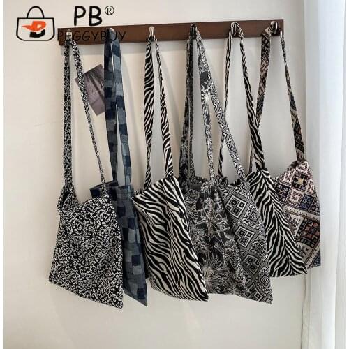 Ladies Single Strap Printing Crossbody Bags Vertical Square Canvas Tote Handbags Soft Large Capacity Shoulder Bags