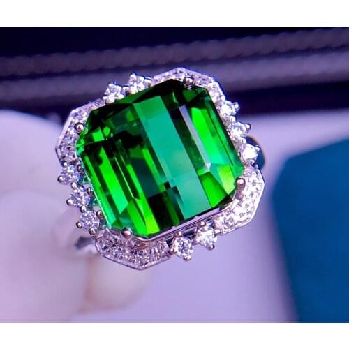 E418 Tourmaline Ring Fine Jewelry Solid 18K Gold Nature Green Tourmaline Gemstones 8.1ct Diamonds Rings for Women Fine Present