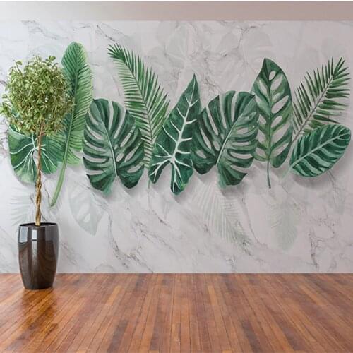 New Custom Photo Wallpaper Green Leaf Forest Mural European Retro Hand Painted Line Rainforest Jungle Painting Papel De Parede