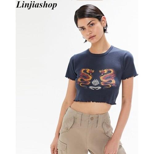 Navy blue tshirt women cartoon tees summer tops fashion casual female oversized crop t-shirt 2020 streetwear summer vestidos