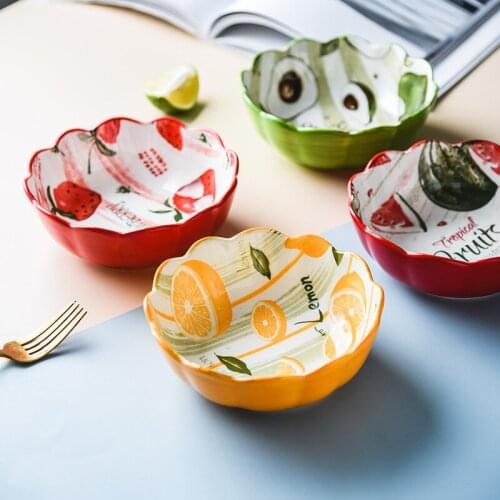 Creative Hand-Painted Tableware Ceramic Bowl Cute Noodle Bowl Strawberry Lace Bowl Home Baking Rice Bowl
