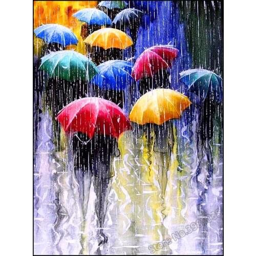 Full Square/ Round Drill Diamond Painting Rainy Day Rainbow Umbrella Cartoon DIY Diamond Embroidery Cross Stitch Crystal Mosaic