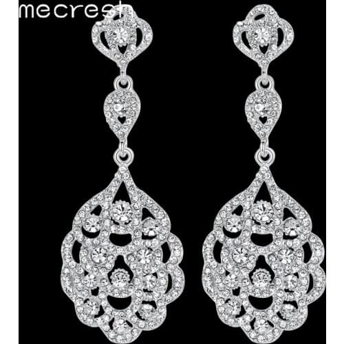 Mecresh Silver Color Multi-Layers Flower Bridal Dangle Earrings for Women Crystal Rhinestone Wedding Engagement Earrings EH188
