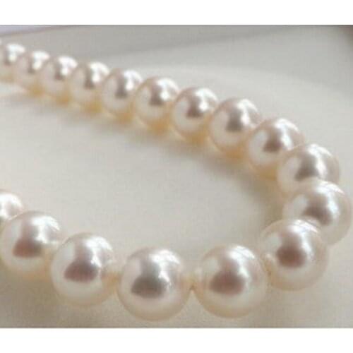 Fashion jewelry Free Shipping NEW LUXURY AAA10-11MM PERFECT ROUND SOUTH SEA GENUINE WHITE PEARL NECKLACE18"14K