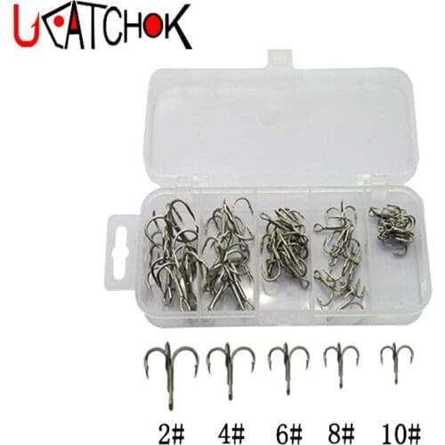 48pcs/box Origin treble hook box kit various size high carbon steel three anchor hooks triple hooks box combo set fishing tackle