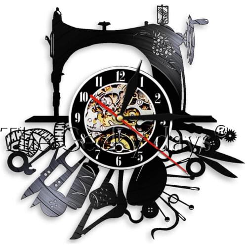 Sewing Wall Art Clock Sewing Machine Instruments Artistic Hobby Vinyl Record Wall Clock Handmade Craft Room Decor Clock Watch