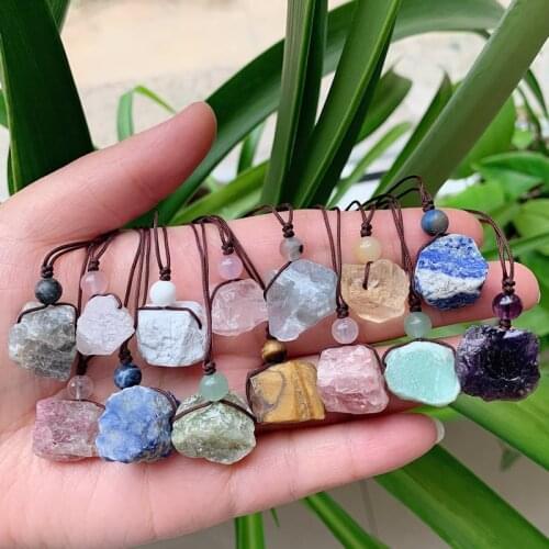 Irregular Small Rock Pendulum Natural Stone Necklace Colorful Quartz Lapis Amethysts Citrines Purple Crystal Pendant Necklace