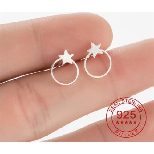 Delicate 925 Sterling Silver Round Star Stud Earrings for Women Child Ear Jewelry Korean Geometric Heart Triangle Earings Gifts