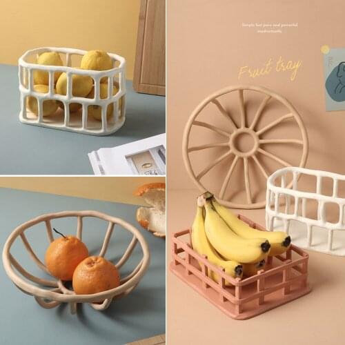 Nordic ins Creative Resin Morandi Hollow Fruit Tray Home Living Room Desktop Fruit Plate Snack Candy Bowl Furnishings Crafts