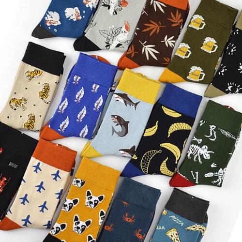 Men socks cotton funny crew socks cartoon animal fruit dog women socks novelty gift socks for spring autumn winter
