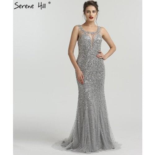 New Grey Luxury Sleeveless Sexy Evening Dresses 2020 Elegant Mermaid Sequined Sparkle Evening Gowns Serene Hill LA6580