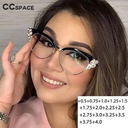 R45120 +0.5-+4.0 Cat Eye Reading Glasses Womens Fashion Diamond Read Mirror+1.5+2.0+2.5+3.0+3.5+3.5