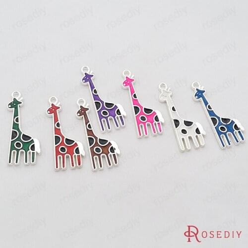 Wholesale 31*12mm Silver color Base Mix Colors Giraffe Zinc Alloy Charms Pendants Diy Jewelry Findings Accessories 10pcs(JM7424)
