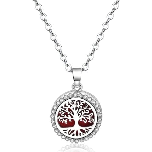 Tree Of Life Aroma Diffuser Metal Necklace Stainless Steel Pendant Perfume Lockets Essential Oil Aromatherapy Necklace Jewelry