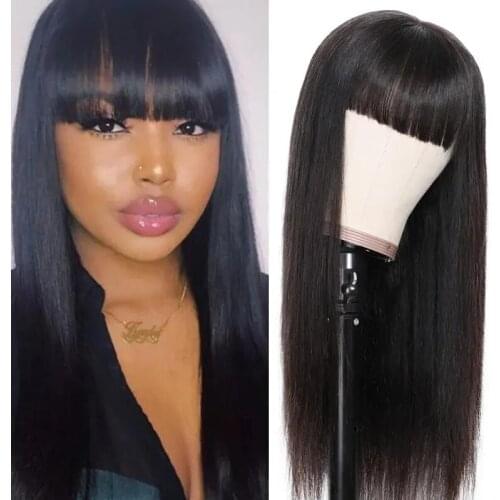 BLG Straight Human Hair Wigs With Bangs Human Hair Wigs Ginger Burgundy Fringe Wig Colored Cheap Machine Made Brazilian Remy Wig