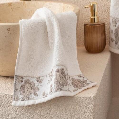 Rose Belle Bordered Hand Towel 30x40 Cm Ecru face towel 100% Cotton Towel TIMELESS ROMANCE design towel bath towel