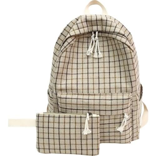 NEW BACKPACK 2 Pcs Set Womens Backpack Plaid School Backpacks School Bags For Teenager Girl Backbags Travel Shoulder Bag