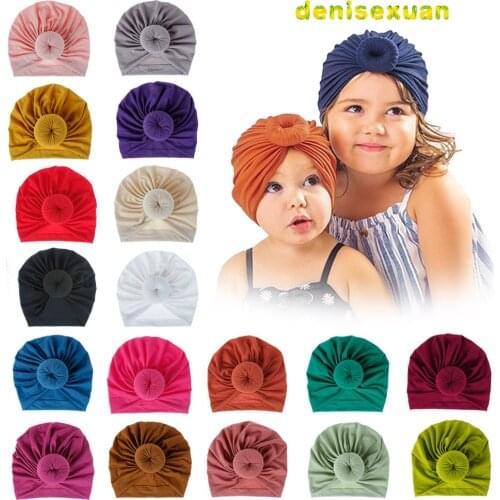 2020 Baby Turban Hat with Round Ball Children Hats Newborn Beanie Top Knot Caps Kids Photo Props Shower Gift Hair Accessories
