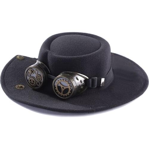 Hats For Women Black Steampunk Top Hat With Goggles Halloween Gothic Vintage Hat Gears Adult Costume Accessory Stage Performance