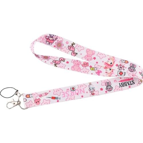 PC3238 Cartoon Pink Medical Nurse Bird Bear Lanyard Badge ID Lanyards Mobile Phone Rope Key Lanyard Neck Straps Accessories