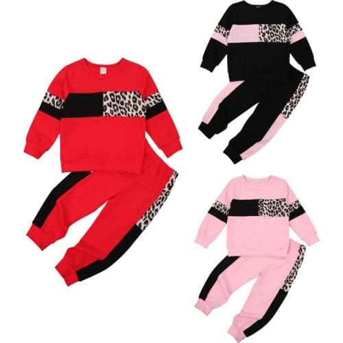 Citgeett Spring Kid Baby Girls Boys Sportswear Suit Long Sleeve Leopard Pattern Top Elastic Head Long Pants Autumn Set Clothes